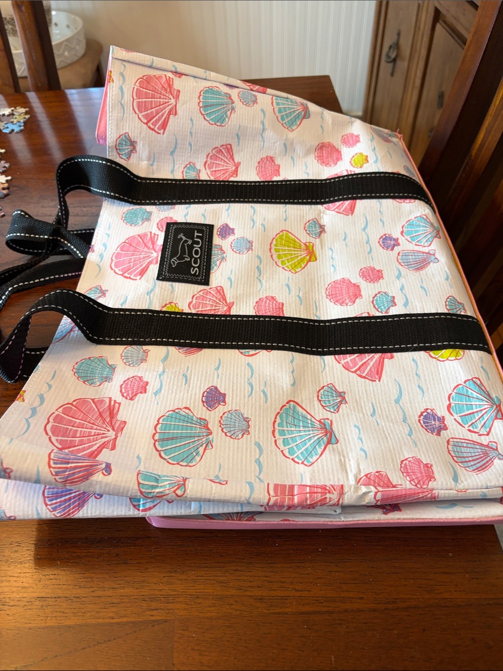 Scout Shell-Print Tote in Pink with Black Handles - Picture 6 of 6